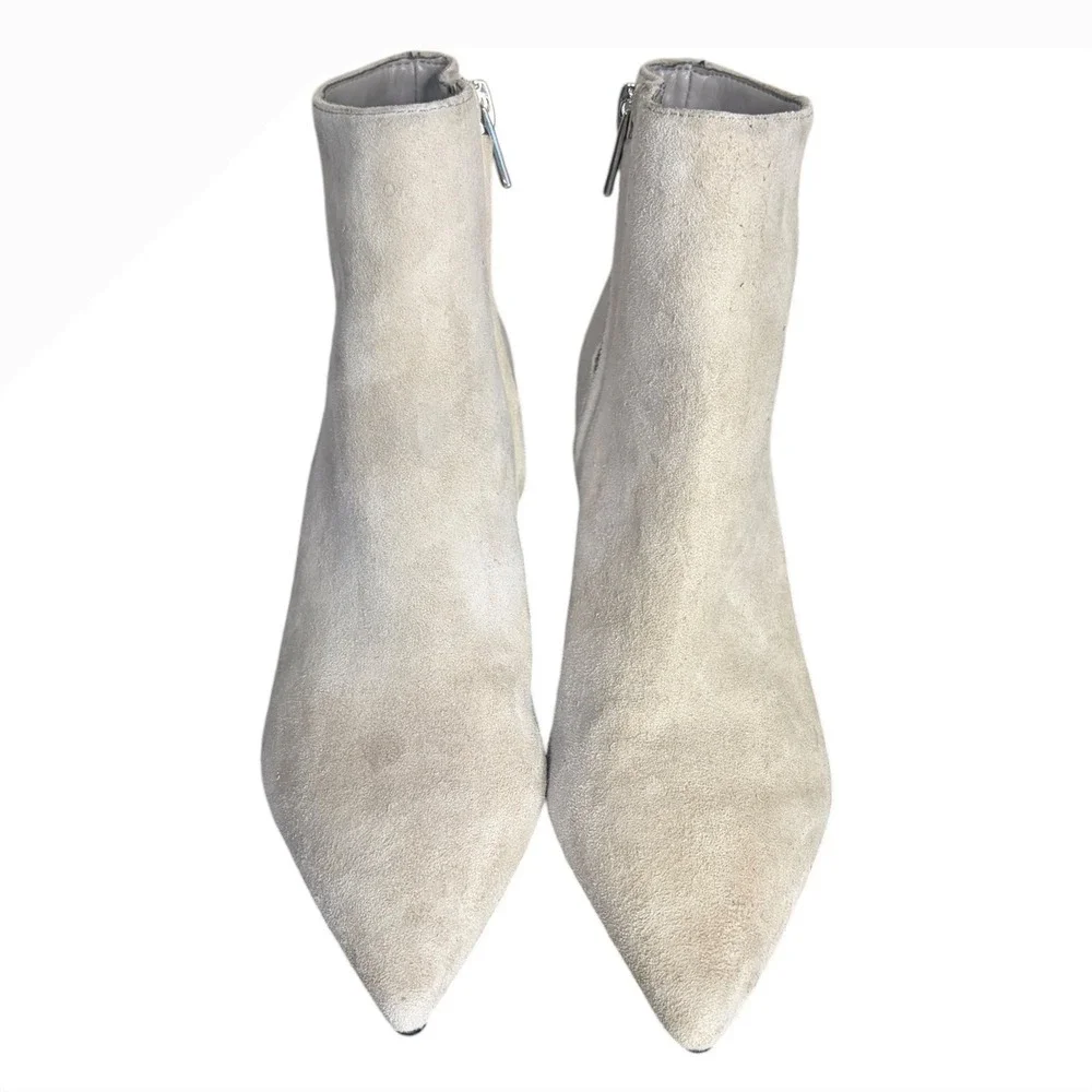 Calvin Klein Light Grey Suede Pointed Toe Block Heel Ankle Boots Women's Size 5M